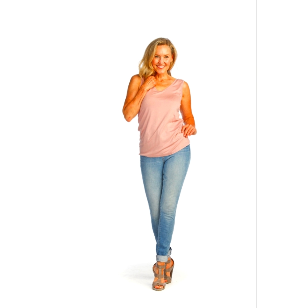 Papillon Layering V-Neck White Bamboo Tank Women's White Small NWT